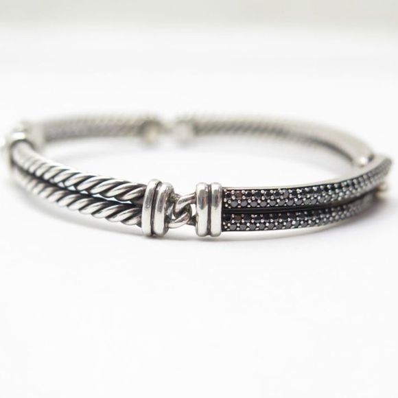 David Yurman Labyrinth Mini Single Loop Bracelet Black Diamonds/Silver - Picture 3 of 6